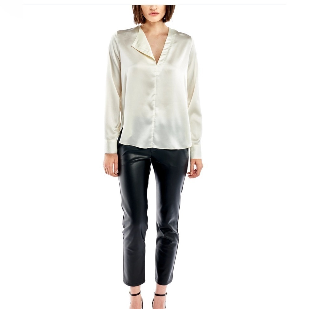 LBLC THE LABEL ANNIE M Cream V-neck satin quiet luxury classic corpcore blouse
